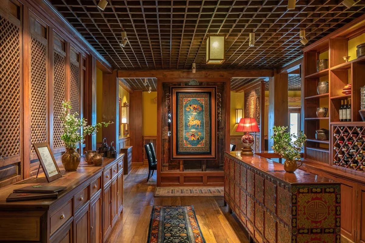 Crafted timber corridor at Songtsam Linka Retreat Shangri-La